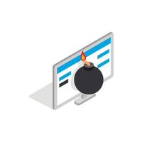 Bomb and computer monitor icon, isometric 3d style vector