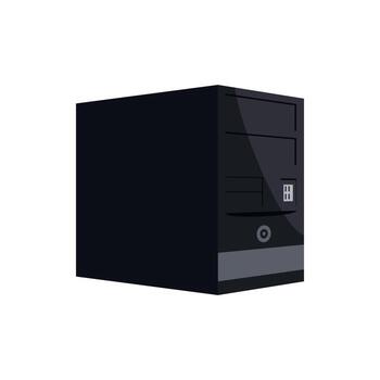 Black computer system unit icon, cartoon style vector