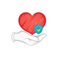 Hand holding red heart and sky blue shield icon