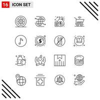 conjunto perfecto de píxeles de 16 iconos de línea conjunto de iconos de esquema para el diseño de sitios web y la interfaz de aplicaciones móviles vector