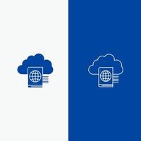 Cloud Reading Folder Upload Line and Glyph Solid icon Blue banner Line and Glyph Solid icon Blue banner vector