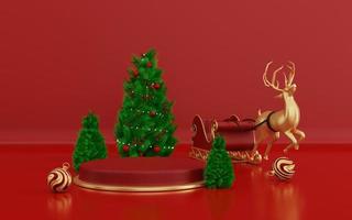 Ilustración de navidad 3d con producto de exhibición de podio foto
