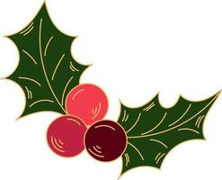 Navidad colorida rama de acebo con bayas, icolated sobre fondo blanco. vector