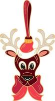 Christmas decoration with Santas deer in a hat with bow, isolated on white background vector