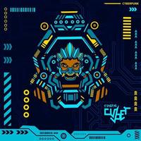 Samurai cyberpunk ninja design with dark background. Abstract technology vector illustration.