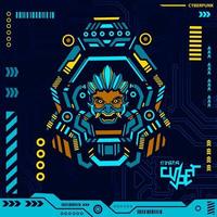 Samurai cyberpunk ninja design with dark background. Abstract technology vector illustration.