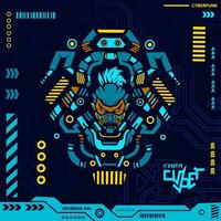 Samurai cyberpunk ninja design with dark background. Abstract technology vector illustration.