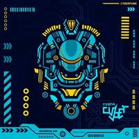 Robot cyberpunk blue design with dark background. Abstract technology vector illustration.