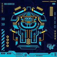 Samurai cyberpunk ninja design with dark background. Abstract technology vector illustration.