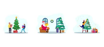 Xmas Tree Flat Bundle Design vector