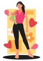 illustration of a mother holding a baby. equipped with a background of flowers, hearts. suitable for mother's day theme, love, parent and child, etc. flat vector style