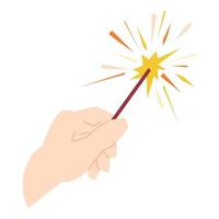 hand holding sparkler, firework. isolated on white background. new year theme concept, celebration, template, etc. vector illustration