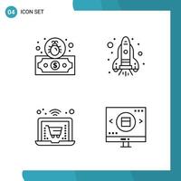 Vector Pack of 4 Outline Symbols Line Style Icon Set on White Background for Web and Mobile