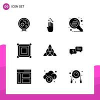 paquete de conjunto de iconos de glifo de 9 iconos sólidos aislados en fondo blanco para aplicaciones móviles y de impresión de diseño de sitios web receptivos vector