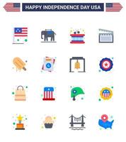 16 Flat Signs for USA Independence Day usa cream instrument icecream video Editable USA Day Vector Design Elements
