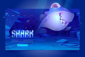 Landing page with happy shark underwater in ocean vector