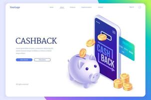 Cashback isometric landing, money back concept vector