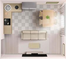 Studio room interior top view, sofa, tv and table vector