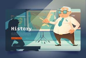 History learning banner with teacher in classroom vector