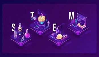 Stem isometric concept, science, technology, math vector