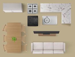 Interior items for living room or kitchen top view vector
