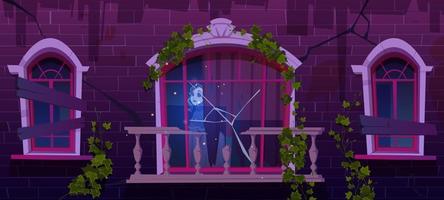 Old haunted house with woman ghost in window vector