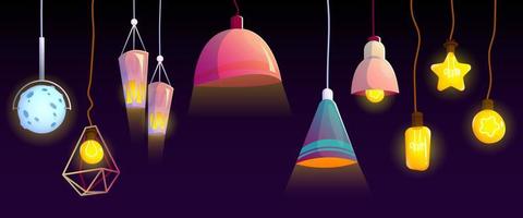 Ceiling lamps, glowing electric lightbulbs set vector