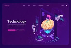 Technology isometric landing page, ai robot, brain vector