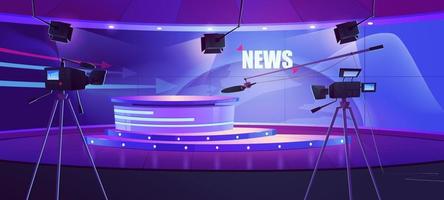 Tv news studio, television broadcast room interior vector