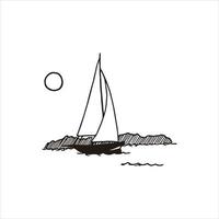 simple black line art ship or boat handrawn vector