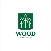 wood processing logo simple square frame green color vector