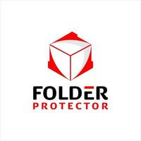 simple modern shield logo design with folder files in red color business template vector