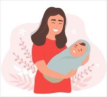 A mother with a baby in her arms. Happy loving family. Vector graphics.