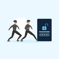 Cute flat illustration cartoon of thief hacker stealing data money for web sticker icon mascot logo vector