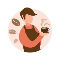 Cute adorable cartoon happy coffee boy man cafe illustration for sticker icon mascot and logo vector