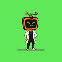 Cute illustration cartoon yellow television tv robot science character web sticker icon mascot logo vector