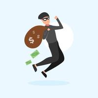 Cute flat illustration cartoon of thief hacker stealing data money for web sticker icon mascot logo vector