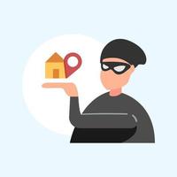 Cute flat illustration cartoon of thief hacker stealing data money for web sticker icon mascot logo vector