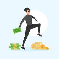Cute flat illustration cartoon of thief hacker stealing data money for web sticker icon mascot logo vector