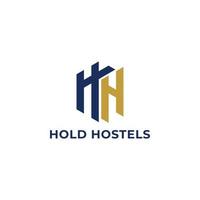 Abstract initial letter H or HH logo in navy-gold color isolated in white background applied for apartment home rentals logo also suitable for the brands or companies have initial name HH or H. vector