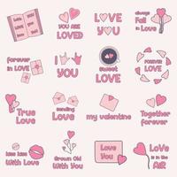 Set of Valentines day stickers and badges. vector