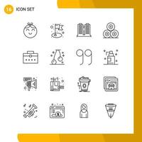 Group of 16 Outlines Signs and Symbols for interface worker bag place bag nature Editable Vector Design Elements