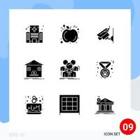 9 User Interface Solid Glyph Pack of modern Signs and Symbols of team refund camera savings deposit Editable Vector Design Elements