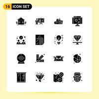 Pack of 16 creative Solid Glyphs of virus computer professor biology items Editable Vector Design Elements