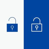 Lock Unlocked User Interface Line and Glyph Solid icon Blue banner Line and Glyph Solid icon Blue banner vector