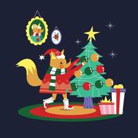 Fox Christmas Decorate Christmas Tree vector