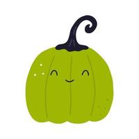 Cute pumpkin, cartoon flat vector illustration isolated on white background. Funny smiling pumpkin drawing. Halloween decoration for kids.