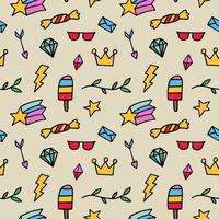 Vector seamless pattern from colored whimsical doodles, abstract background