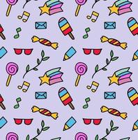 Vector pattern from colored whimsical doodles, seamless texture, abstract background