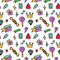 Vector pattern from colored whimsical doodles, seamless texture, abstract background